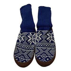 L.L. Bean Knit Slipper Socks Women's XXS 6-7 Blue Fair‎ Isle Winter Nordic Cozy